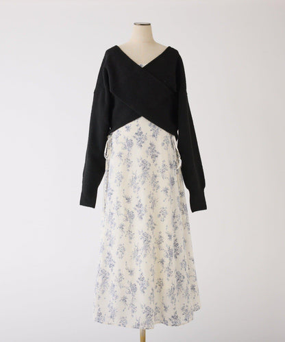 【套裝促銷商品】交叉針織&側邊繫帶吊帶連衣裙套裝