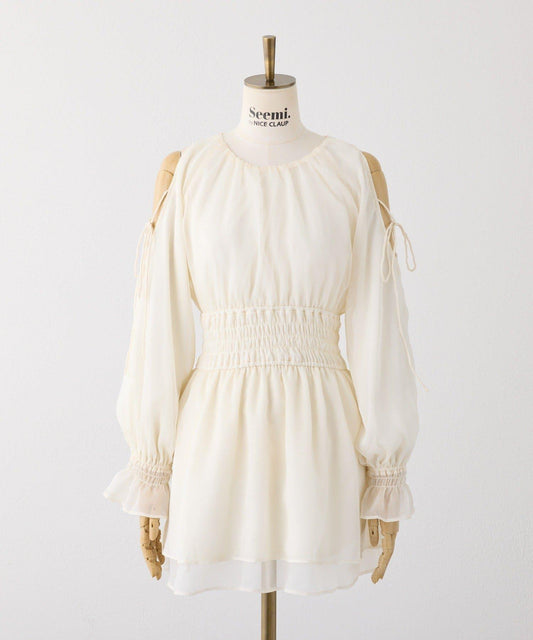 【套裝優惠商品】露肩褶皺長款上衣