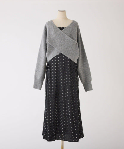 【套裝促銷商品】交叉針織&側邊繫帶吊帶連衣裙套裝