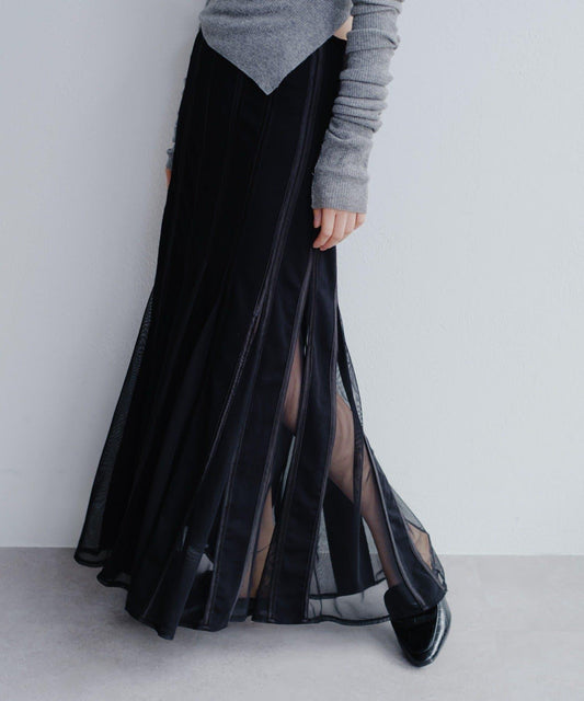 拼接網紗透視半身裙