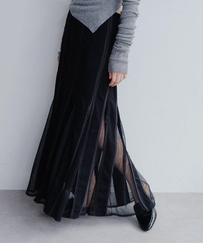 拼接網紗透視半身裙