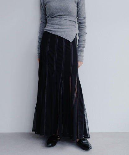 拼接網紗透視半身裙