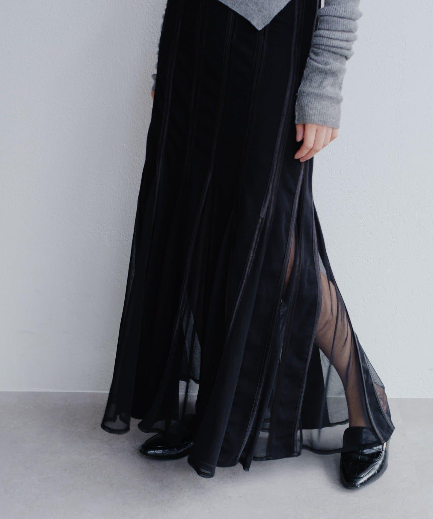 拼接網紗透視半身裙