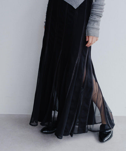 拼接網紗透視半身裙