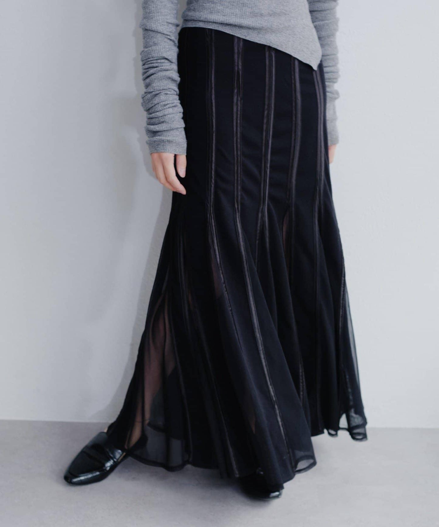 拼接網紗透視半身裙