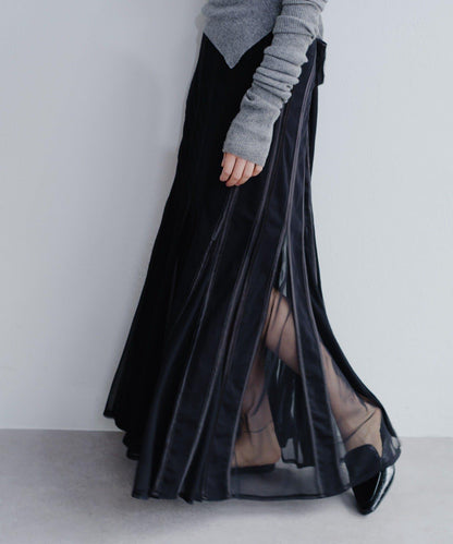 拼接網紗透視半身裙