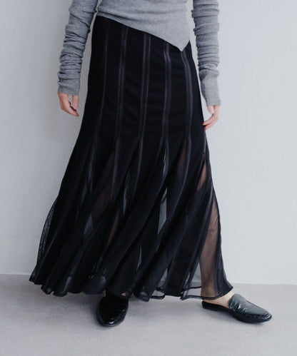 拼接網紗透視半身裙