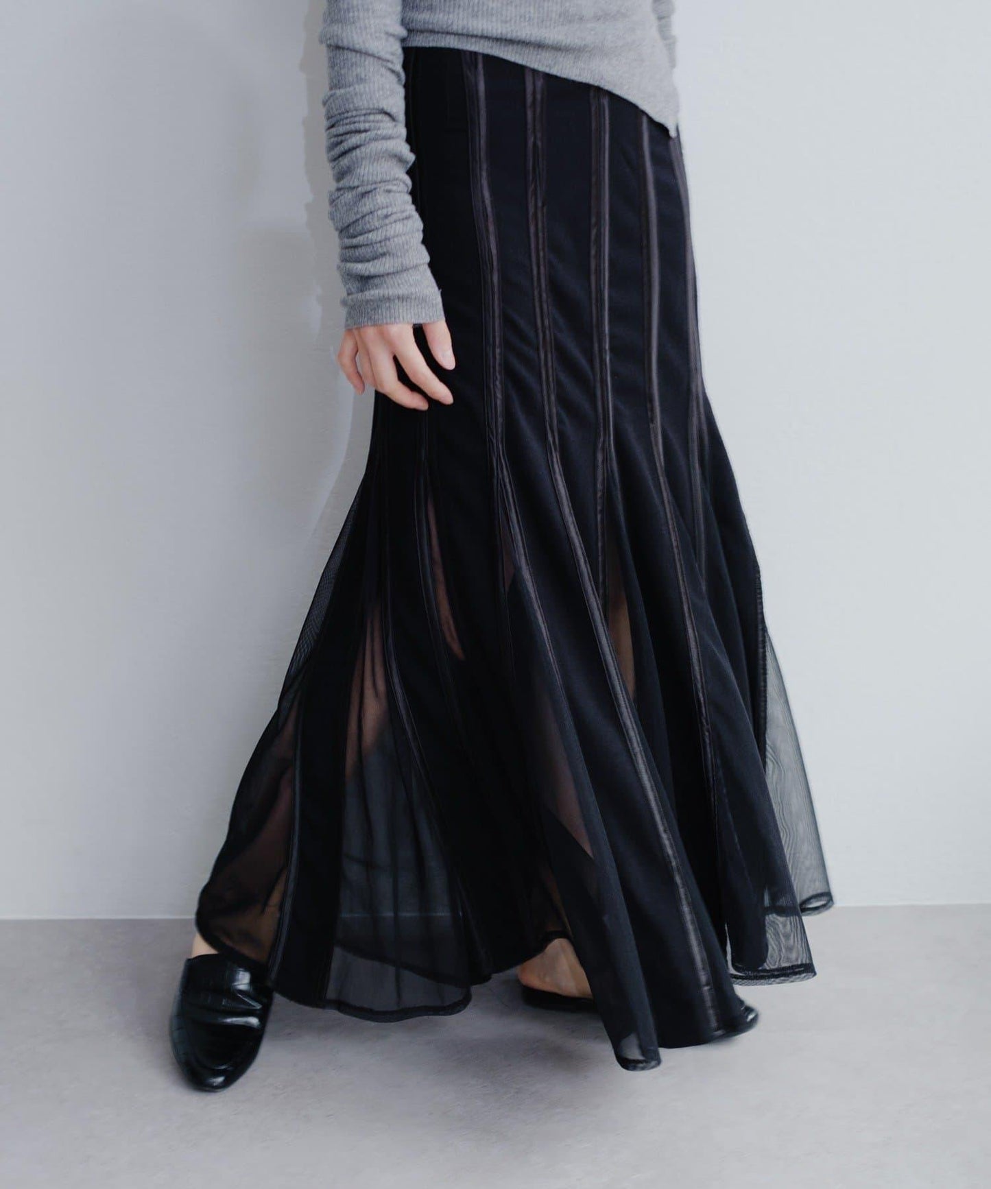 拼接網紗透視半身裙