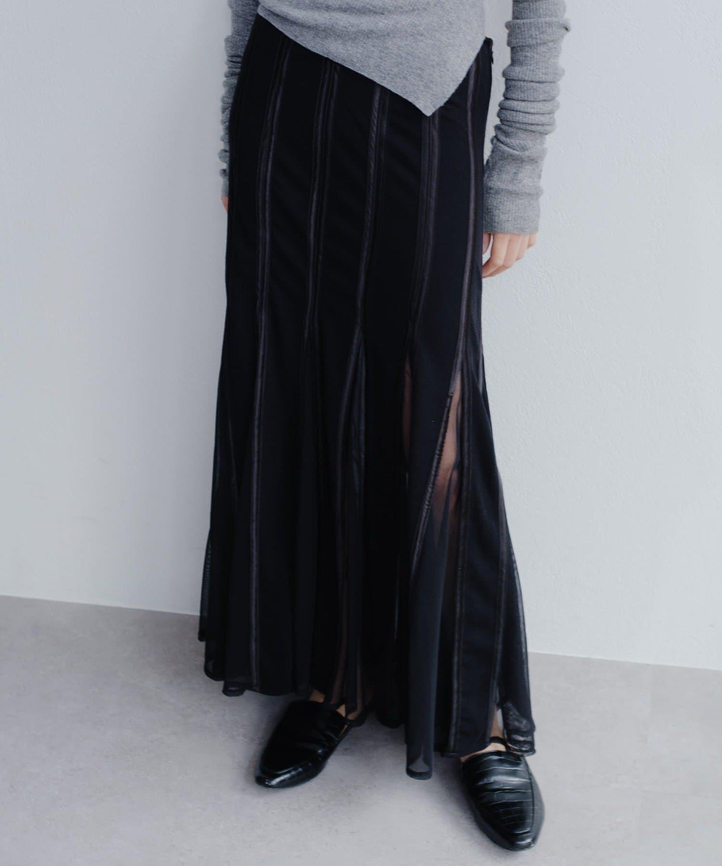 拼接網紗透視半身裙