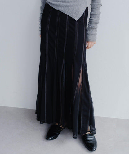 拼接網紗透視半身裙