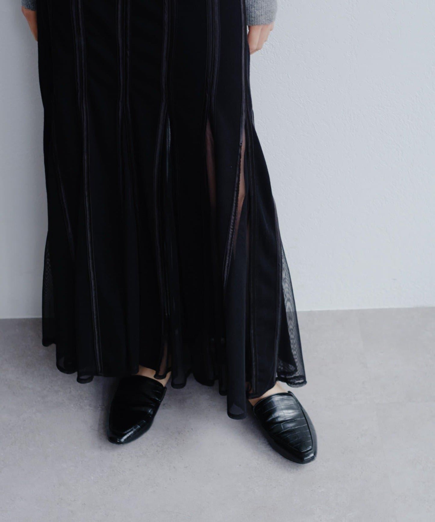 拼接網紗透視半身裙