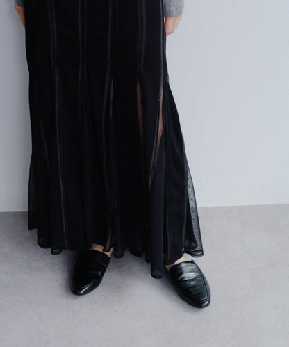 拼接網紗透視半身裙