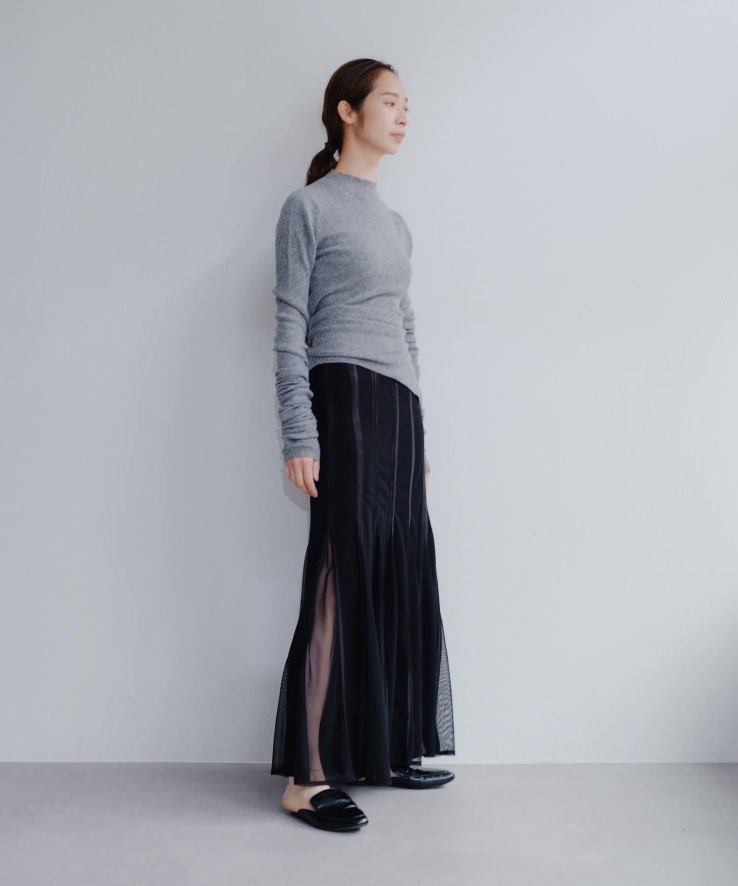 拼接網紗透視半身裙