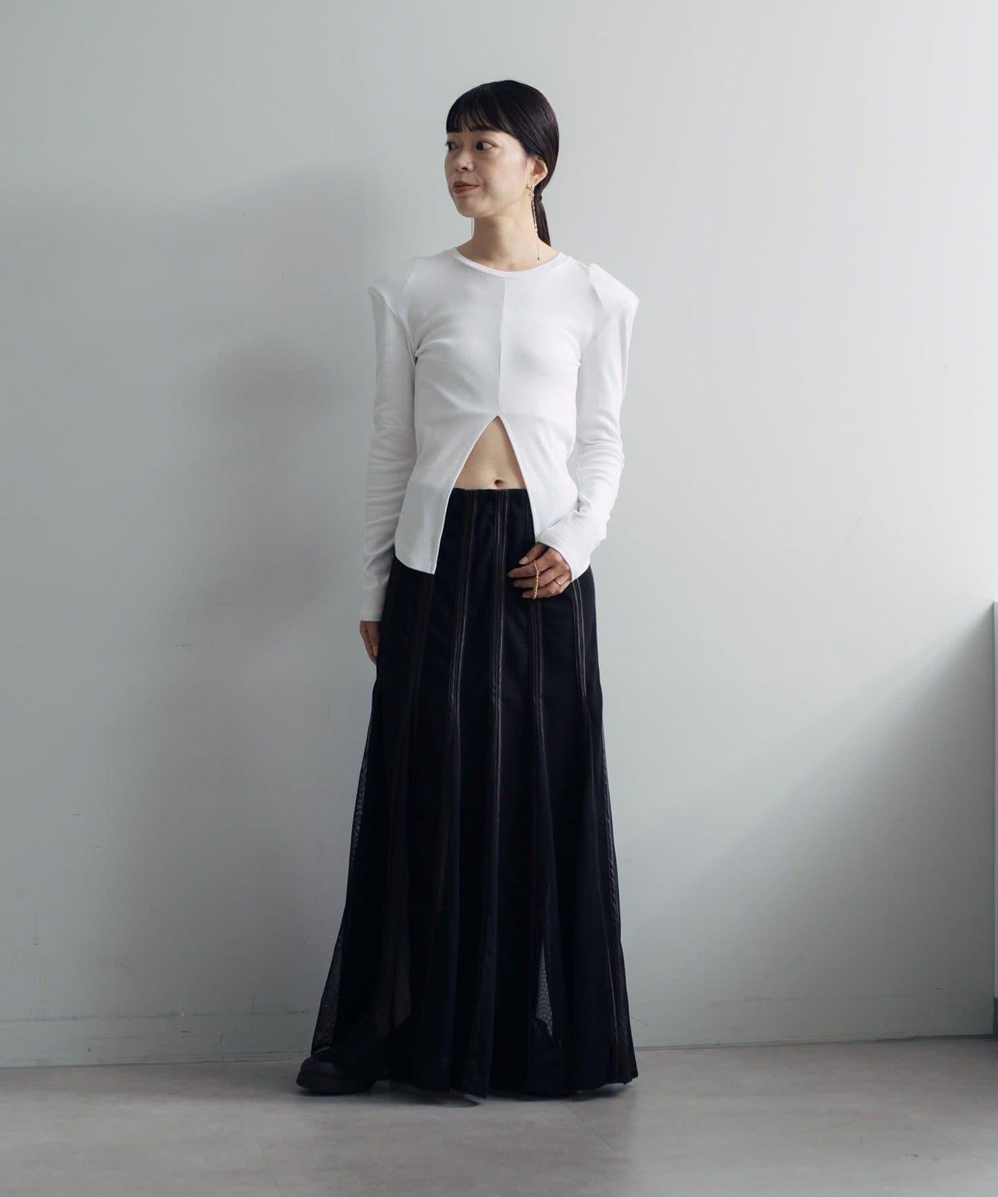 拼接網紗透視半身裙