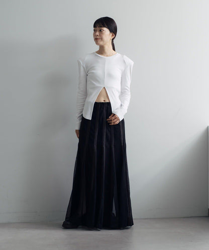 拼接網紗透視半身裙