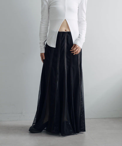 拼接網紗透視半身裙