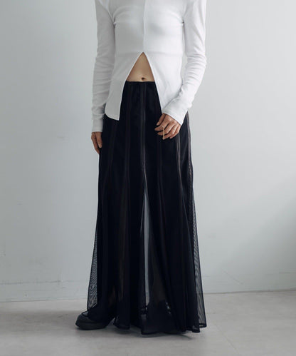 拼接網紗透視半身裙