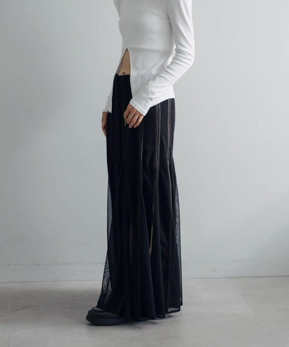 拼接網紗透視半身裙