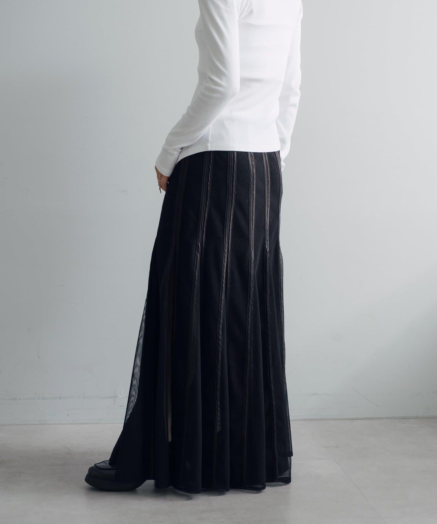 拼接網紗透視半身裙