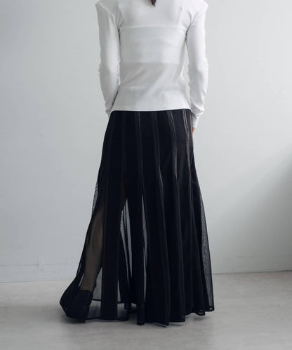 拼接網紗透視半身裙