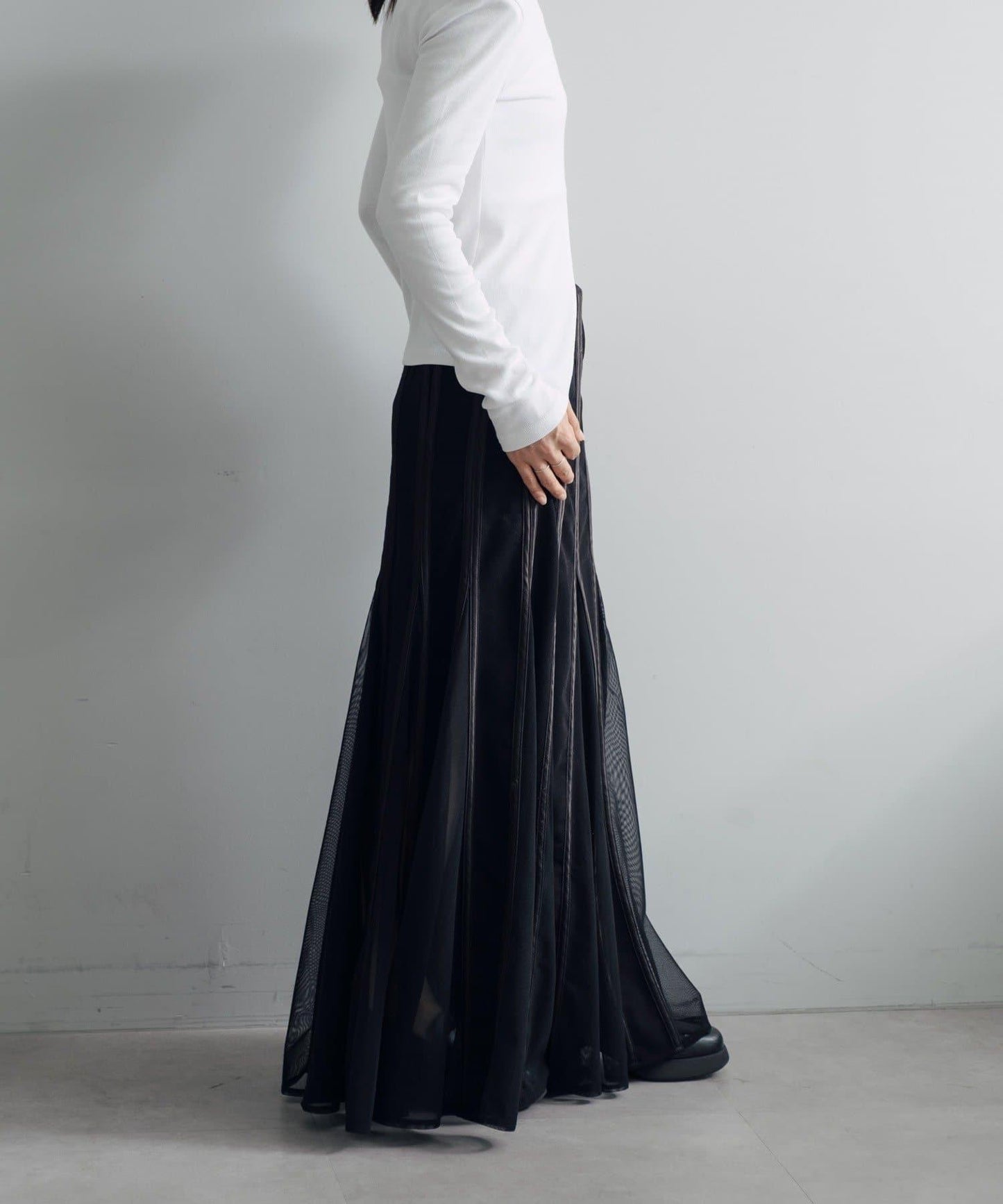 拼接網紗透視半身裙