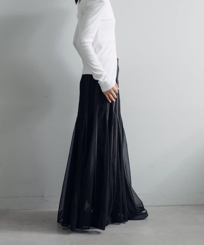 拼接網紗透視半身裙