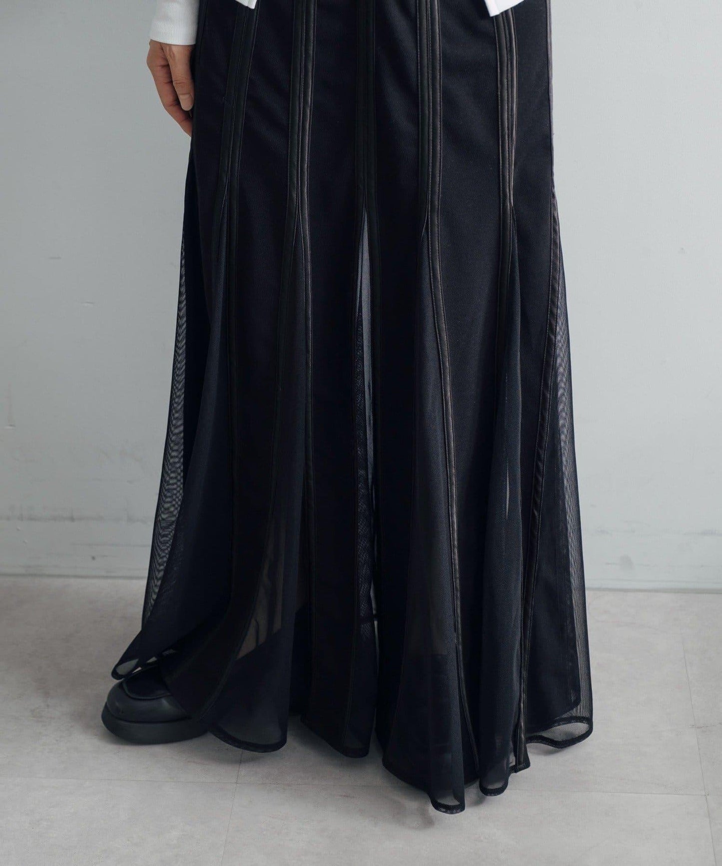 拼接網紗透視半身裙