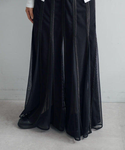 拼接網紗透視半身裙