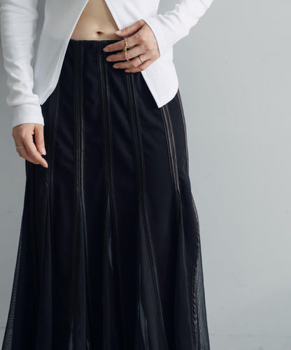 拼接網紗透視半身裙