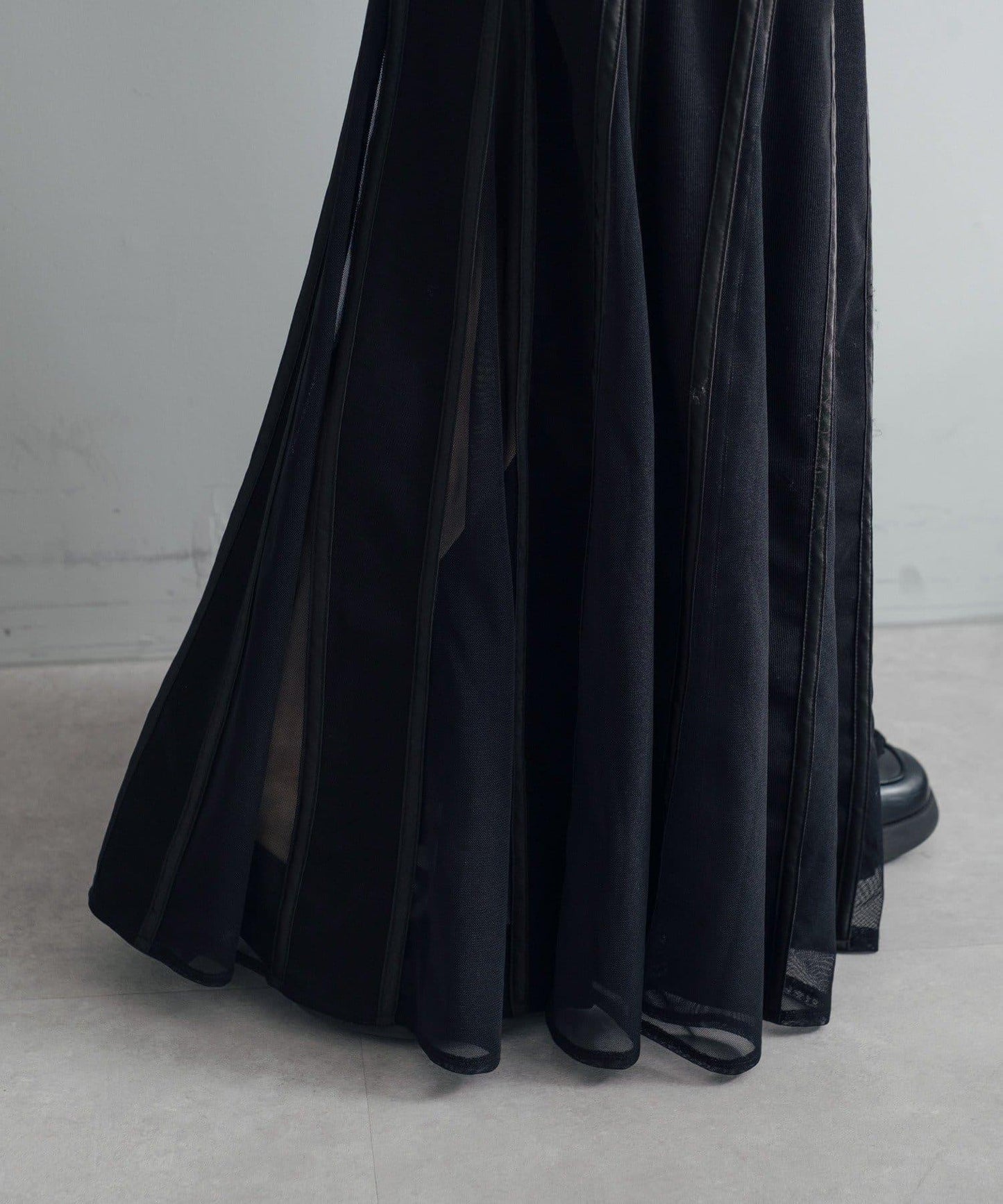 拼接網紗透視半身裙