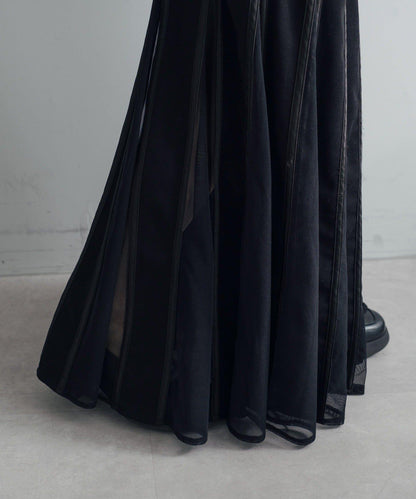 拼接網紗透視半身裙