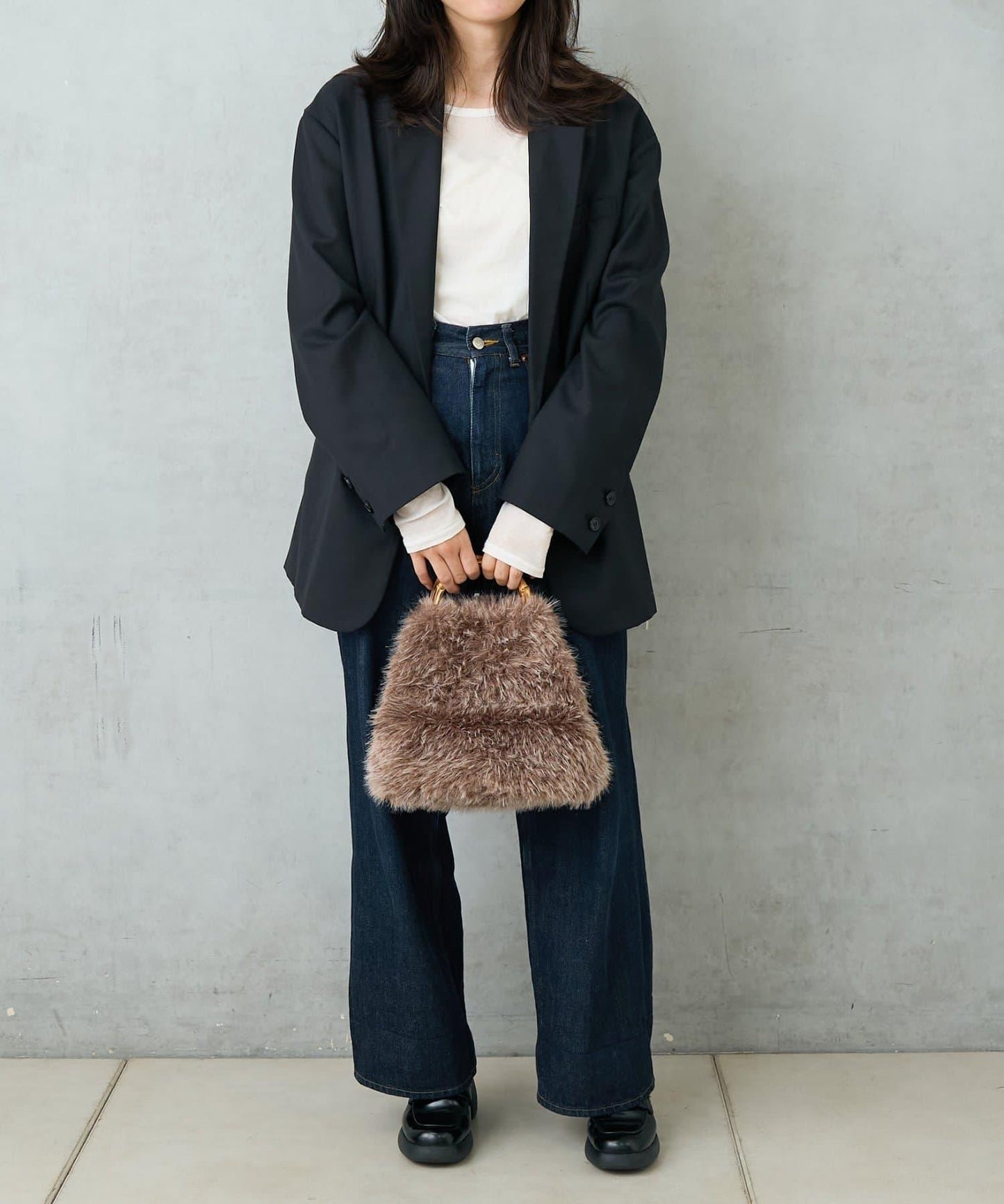 FUR BAMBOO TOTE 毛絨竹柄托特包