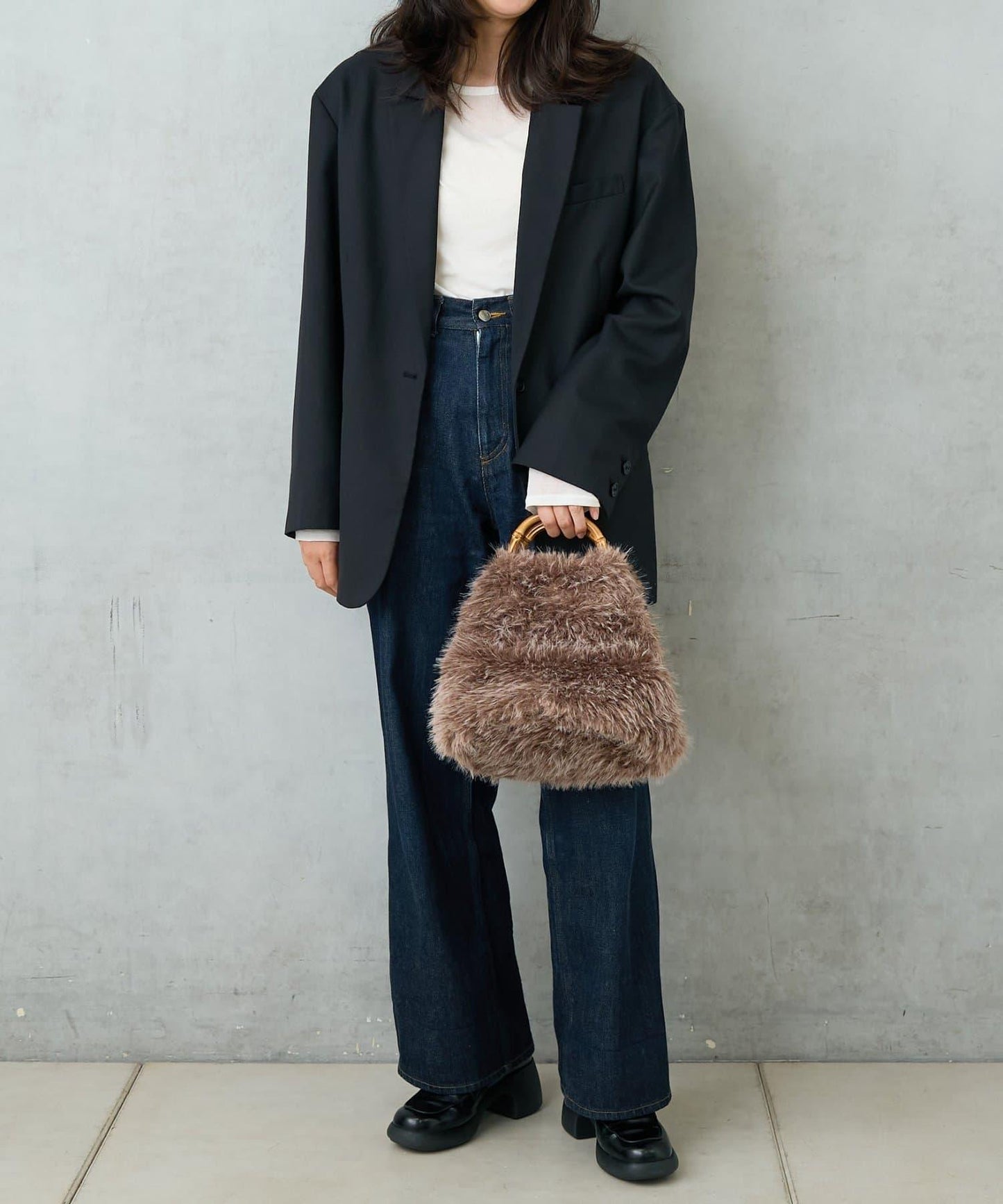 FUR BAMBOO TOTE 毛絨竹柄托特包