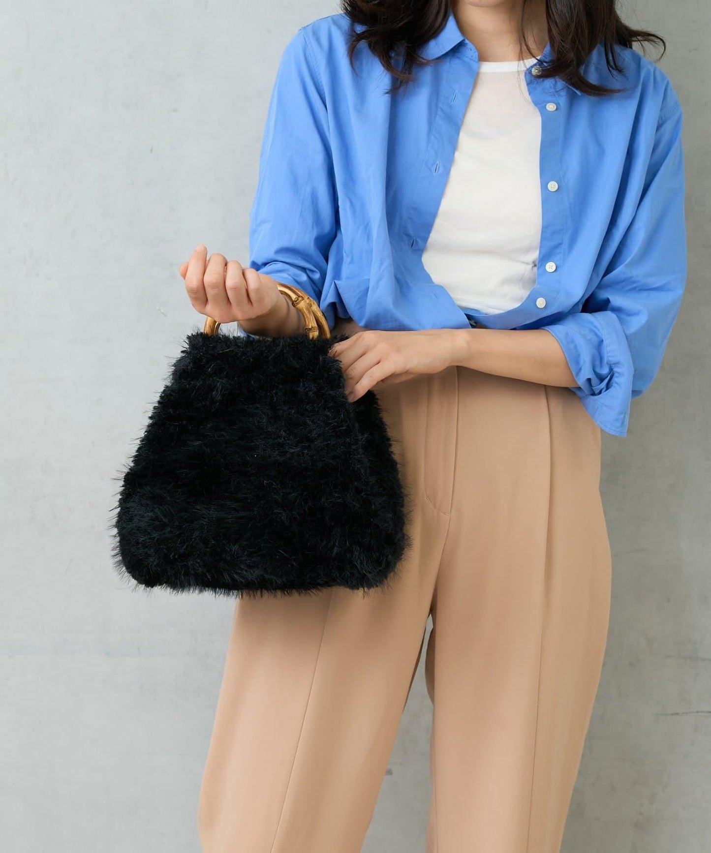 FUR BAMBOO TOTE 毛絨竹柄托特包