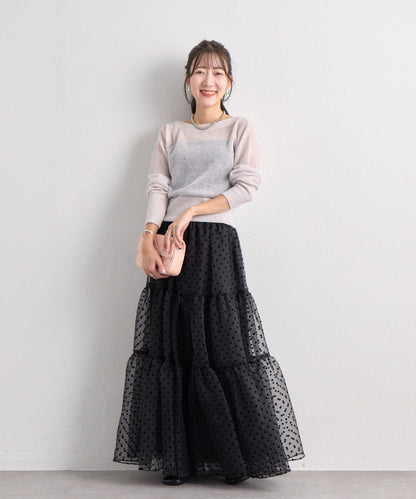 【3尺碼可選】波點植絨層疊半身裙（黑色）