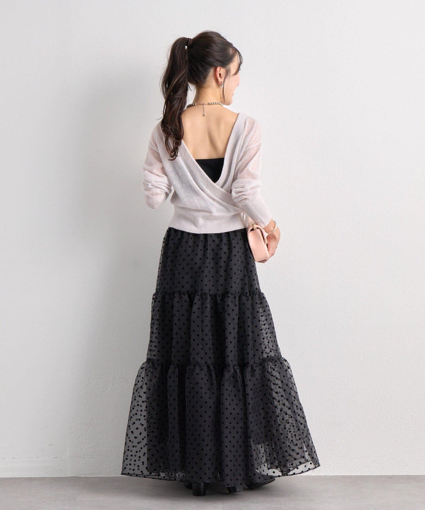 【3尺碼可選】波點植絨層疊半身裙（黑色）