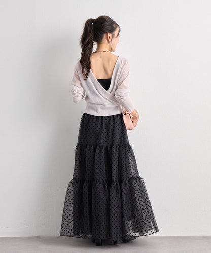 【3尺碼可選】波點植絨層疊半身裙（黑色）