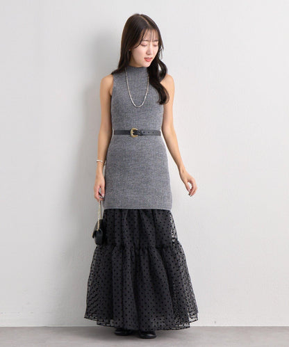 【3尺碼可選】波點植絨層疊半身裙（黑色）