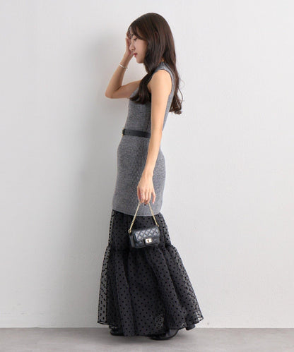 【3尺碼可選】波點植絨層疊半身裙（黑色）