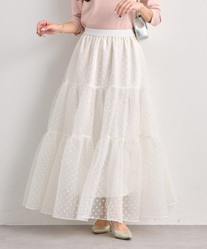 【miki監修・3尺碼可選】波點植絨層疊半身裙（白色）