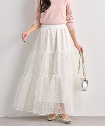 【miki監修・3尺碼可選】波點植絨層疊半身裙（白色）