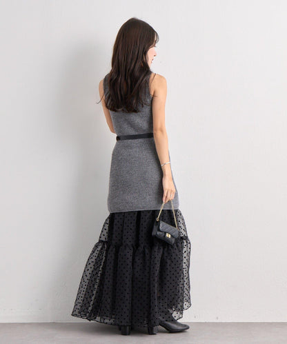 【3尺碼可選】波點植絨層疊半身裙（黑色）