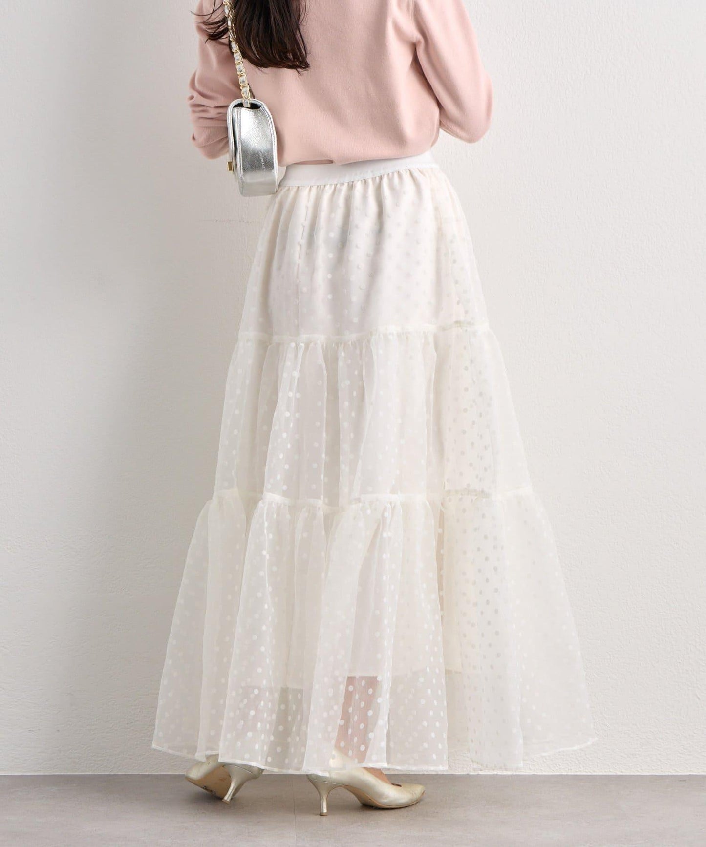 【miki監修・3尺碼可選】波點植絨層疊半身裙（白色）
