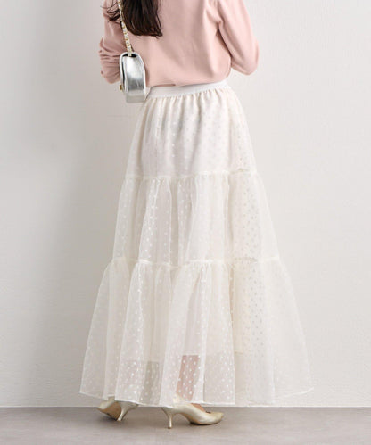 【miki監修・3尺碼可選】波點植絨層疊半身裙（白色）