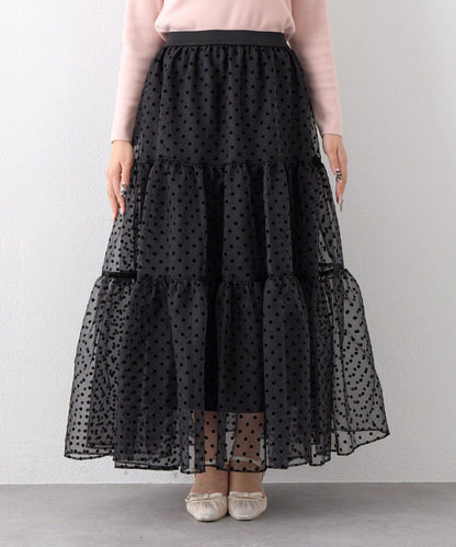 【3尺碼可選】波點植絨層疊半身裙（黑色）