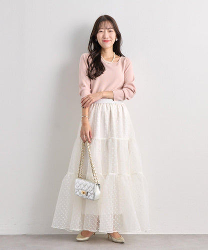 【miki監修・3尺碼可選】波點植絨層疊半身裙（白色）