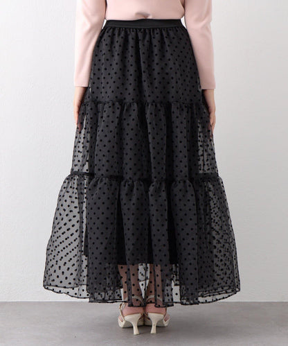 【3尺碼可選】波點植絨層疊半身裙（黑色）