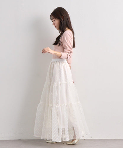 【miki監修・3尺碼可選】波點植絨層疊半身裙（白色）