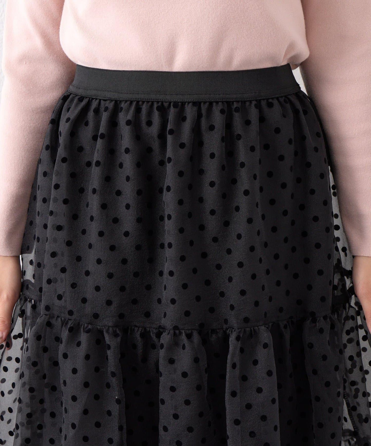 【3尺碼可選】波點植絨層疊半身裙（黑色）