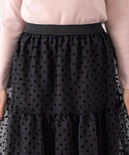 【3尺碼可選】波點植絨層疊半身裙（黑色）